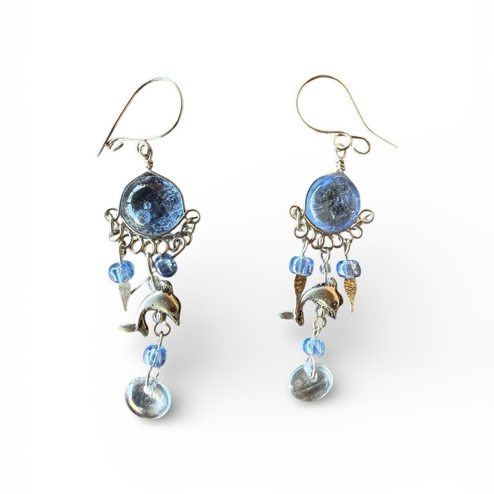 Sterling silver Dolphin Dangle Earrings​​​ - Picture 2 of 8
